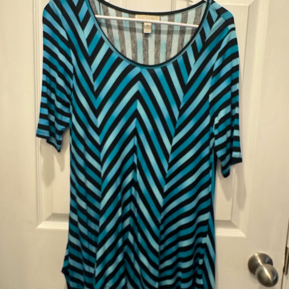 Dana Buchman Chevron Patterned Top in Blue and Black